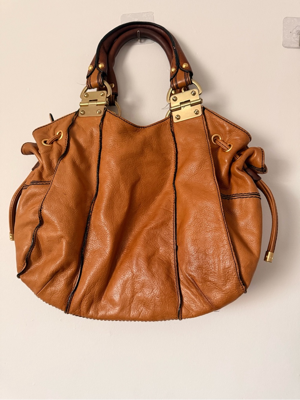 Steven By Steve Madden Cognac Leather Hobo with Gold Hardware